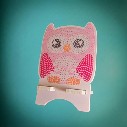 Diamond Painting Handyhalter "Rosa Eule" - 13x9 cm - Acryl Strass