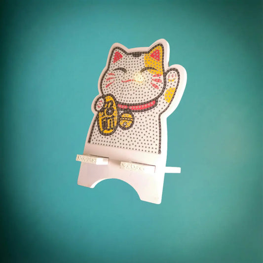 Diamond Painting Handyhalter "Glückskatze" - 14x9,5 cm - Acryl Strass