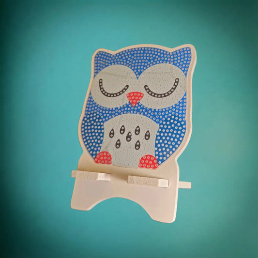 Diamond Painting Handyhalter "Blaue Eule" - 13x9 cm - Acryl Strass