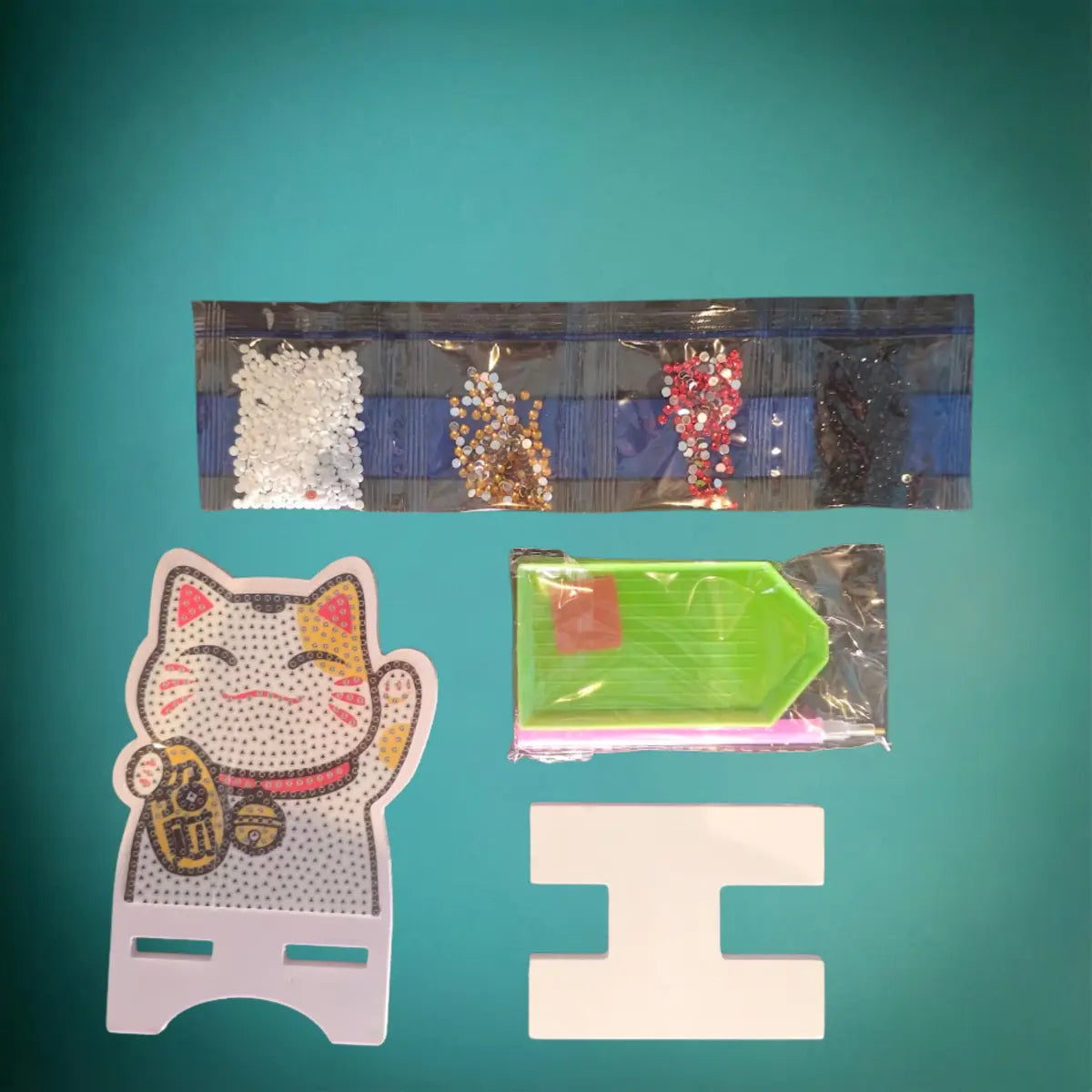 Diamond Painting Handyhalter "Blaue Eule" – funkelnder Smartphone-Ständer aus Holz – Ansicht 3