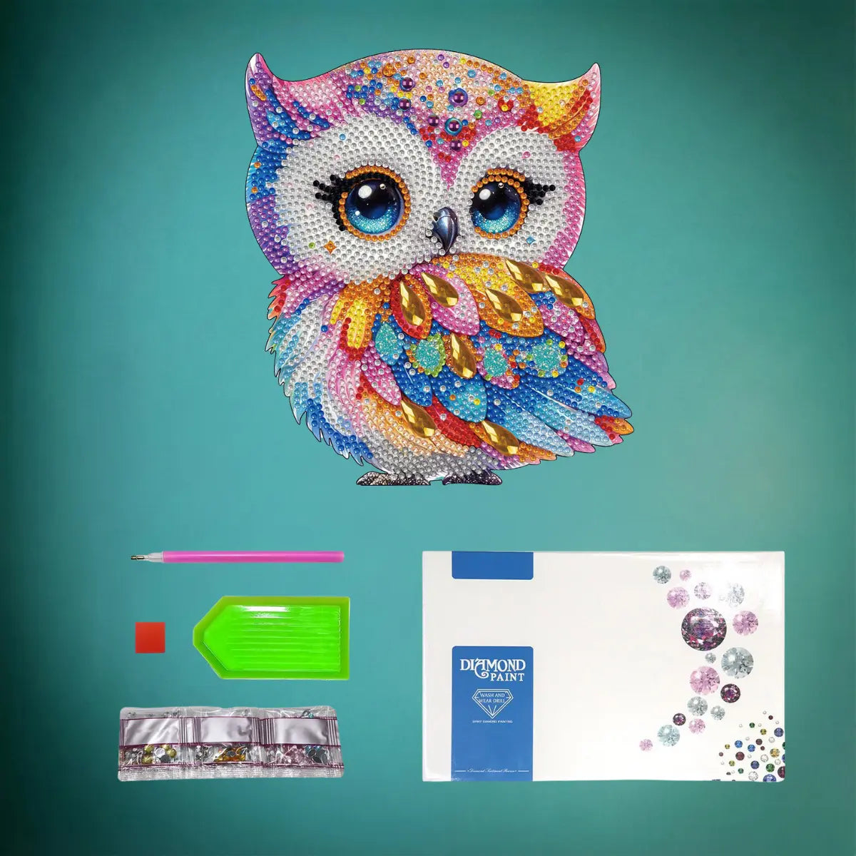 Diamond Painting Aufsteller "Bunte Eule" - 19,5x16 cm - Strass-Steine