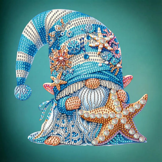 Diamond Painting Aufsteller "Wichtel mit Seestern" - 19x18,5 cm - Strass-Steine