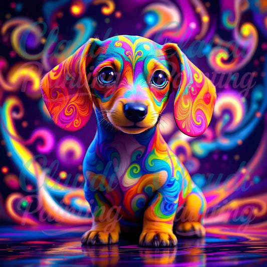 Diamond Painting Set "Bunter Dackel" - 50x50 cm - Eckig - 10 Sonderfarben