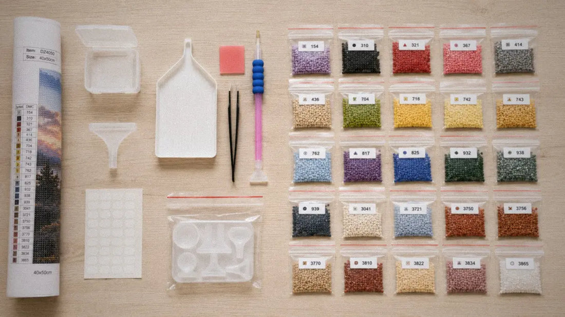 Diamond Painting Werkzeuge und Zubehoer im Flatlay