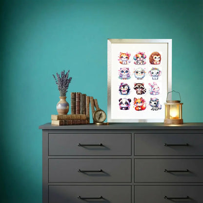 Diamond Painting Set "12er Set Süße Tierfreunde" - 12x 10x10 cm - Eckige Steine - 27 Sonderfarben