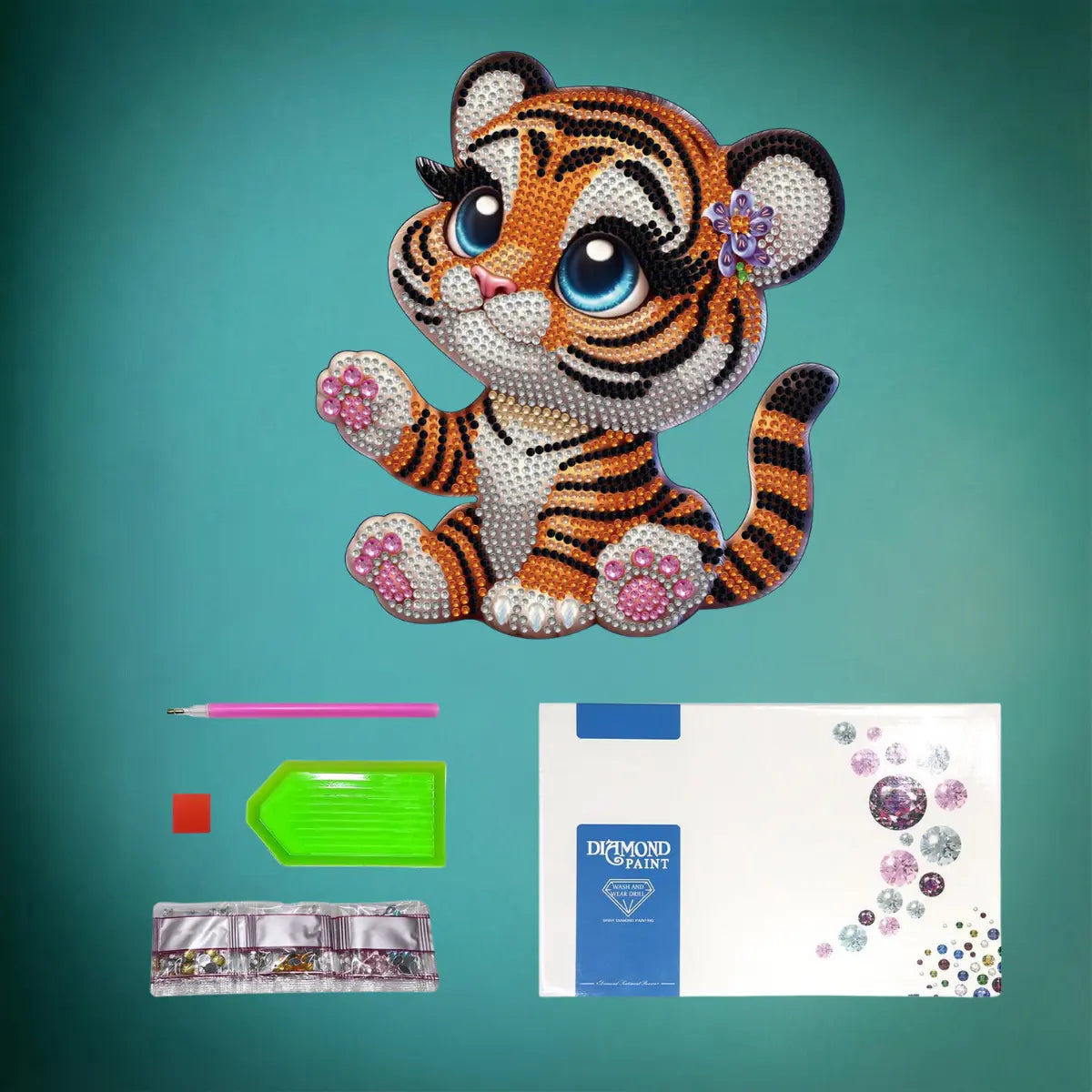 Diamond Painting Aufsteller "Baby Tiger" - 19x16,5 cm - Strass-Steine