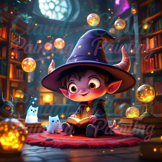 Diamond Painting Set "Mini Magier" - 50x50 cm - Eckig - 10 Sonderfarben