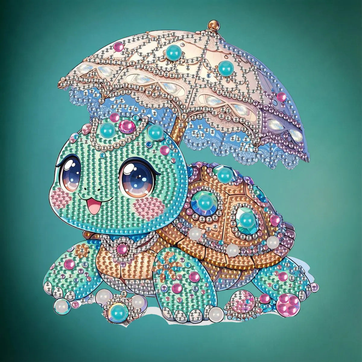 Diamond Painting Aufsteller "Schildkröte mit Schirm" - 17x19 cm - Strass-Steine