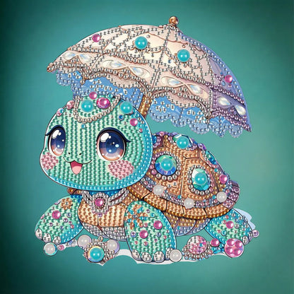 Diamond Painting Aufsteller "Schildkröte mit Schirm" - 17x19 cm - Strass-Steine