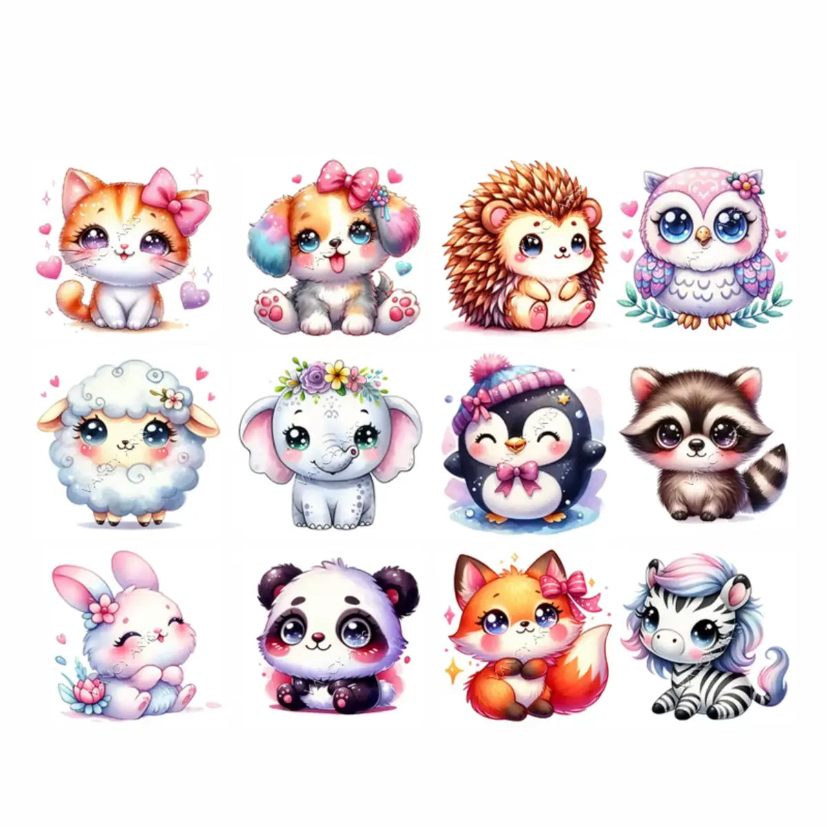 Diamond Painting Set "12er Set Süße Tierfreunde" - 12x 10x10 cm - Eckige Steine - 27 Sonderfarben