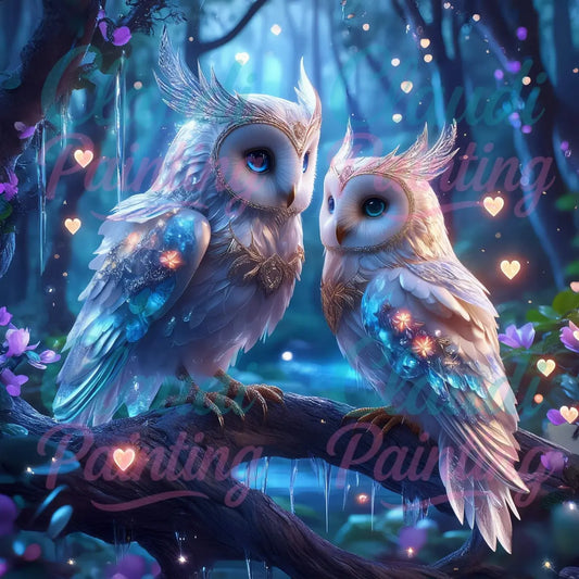 Diamond Painting Set "Eulen Paar" - 50x50 cm - Eckig - 10 Sonderfarben