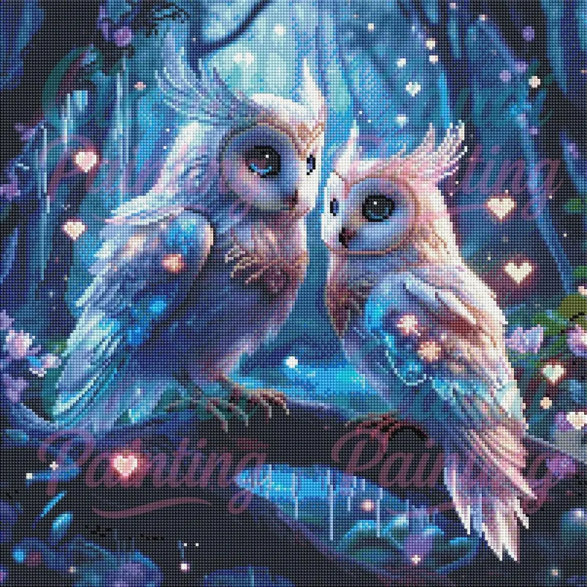 Diamond Painting Set "Eulen Paar" - 50x50 cm - Eckig - 10 Sonderfarben