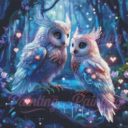 Diamond Painting Set "Eulen Paar" - 50x50 cm - Eckig - 10 Sonderfarben