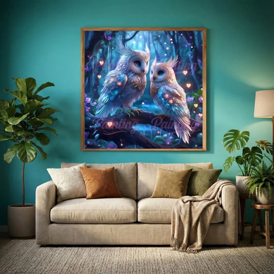 Diamond Painting Set "Eulen Paar" - 50x50 cm - Eckig - 10 Sonderfarben