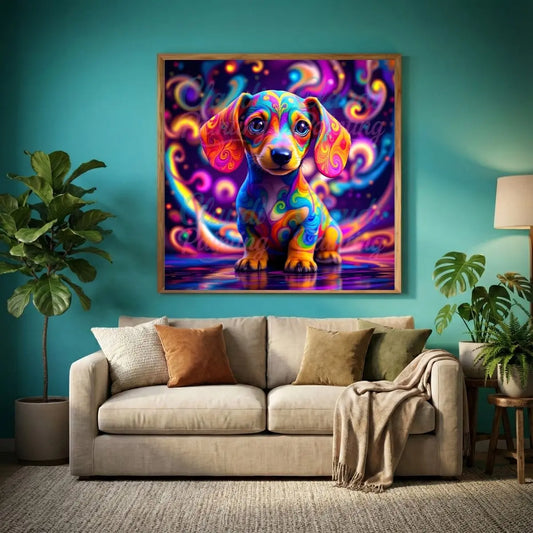 Diamond Painting Set "Bunter Dackel" - 50x50 cm - Eckig - 10 Sonderfarben