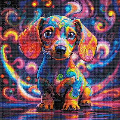 Diamond Painting Set "Bunter Dackel" - 50x50 cm - Eckig - 10 Sonderfarben