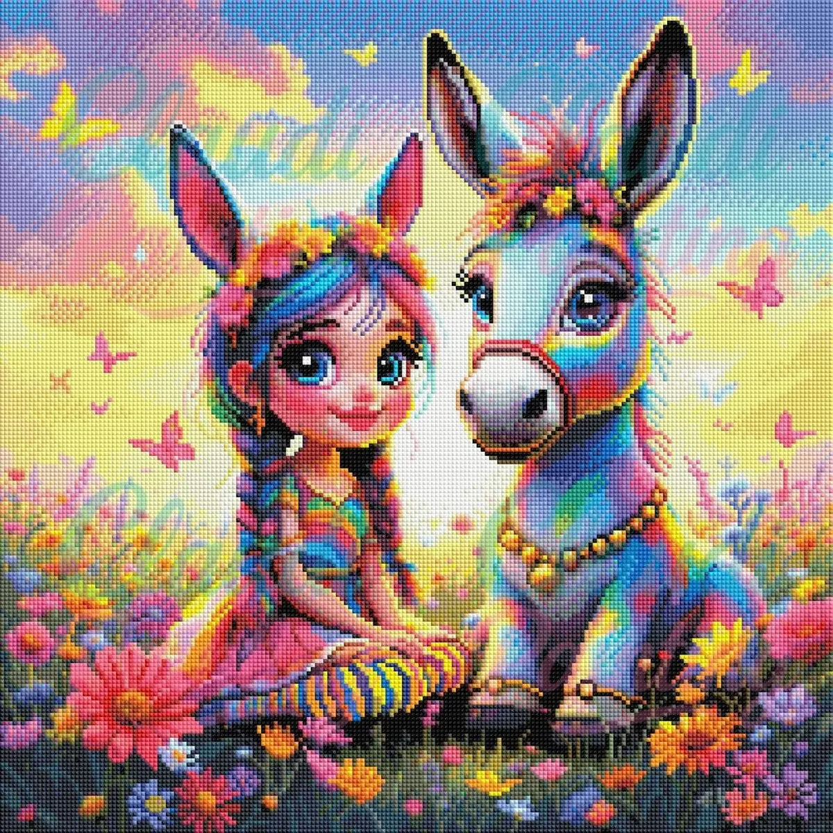Diamond Painting Set "Blüten Freunde" - 50x50 cm - Eckig - 10 Sonderfarben