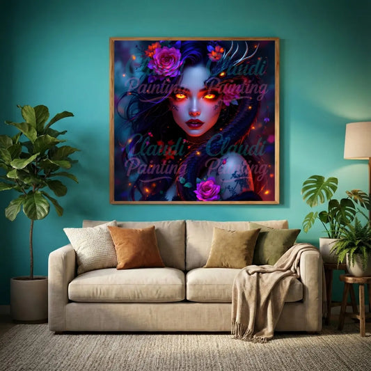 Diamond Painting Set "Drachen Prinzessin" - 50x50 cm - Eckig - 8 Sonderfarben