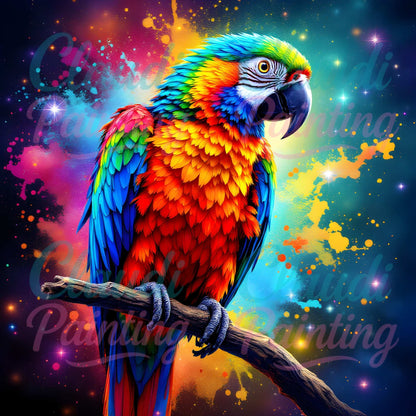 Diamond Painting Set "Papagei im Farbenuniversum" - 50x50 cm - Eckig - 10 Sonderfarben