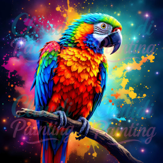 Diamond Painting Set "Papagei im Farbenuniversum" - 50x50 cm - Eckig - 10 Sonderfarben