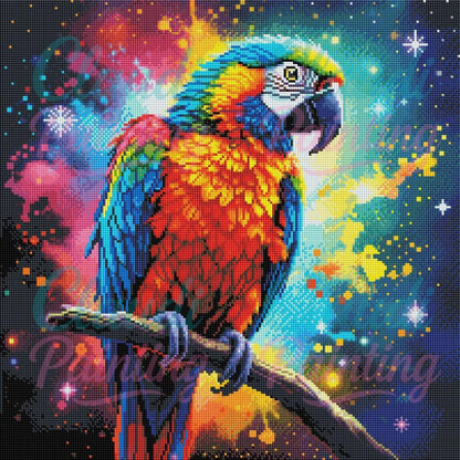 Diamond Painting Set "Papagei im Farbenuniversum" - 50x50 cm - Eckig - 10 Sonderfarben