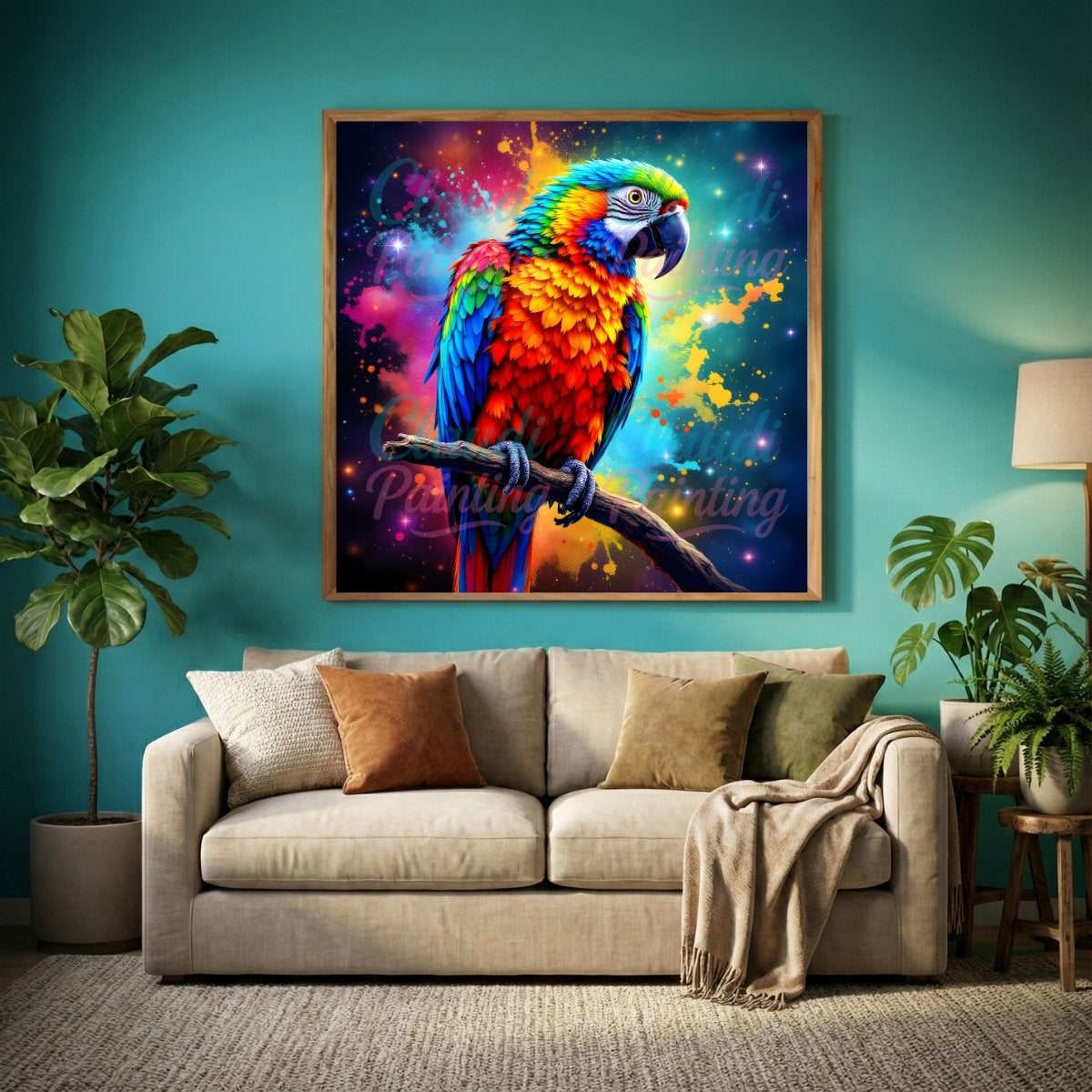 Diamond Painting Set "Papagei im Farbenuniversum" - 50x50 cm - Eckig - 10 Sonderfarben