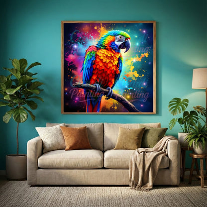 Diamond Painting Set "Papagei im Farbenuniversum" - 50x50 cm - Eckig - 10 Sonderfarben