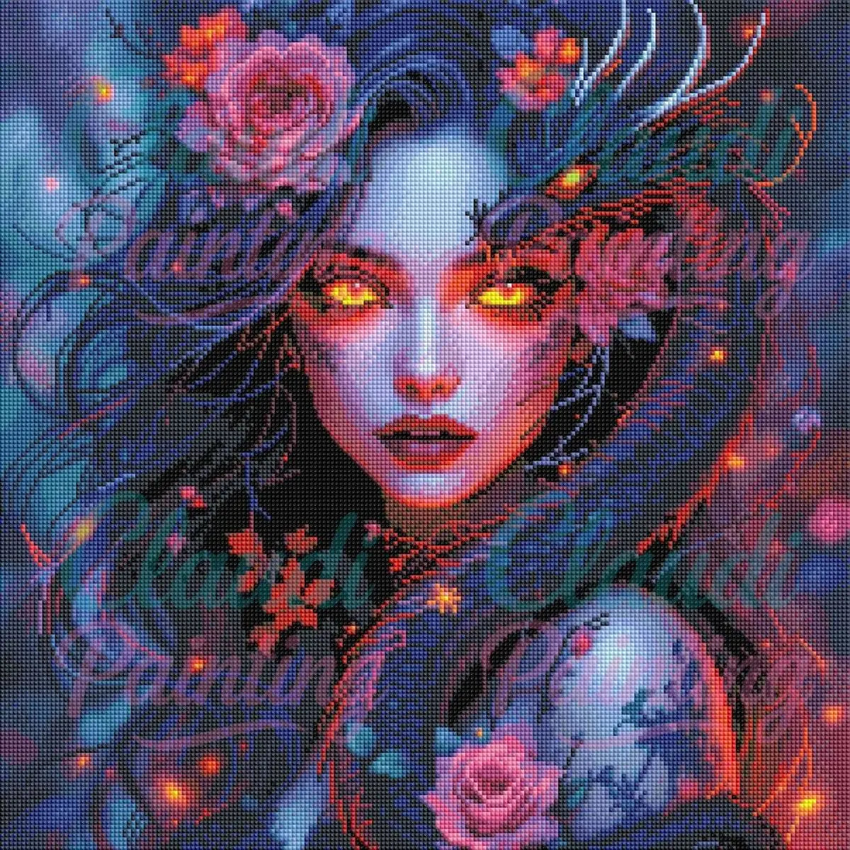 Diamond Painting Set "Drachen Prinzessin" - 50x50 cm - Eckig - 8 Sonderfarben
